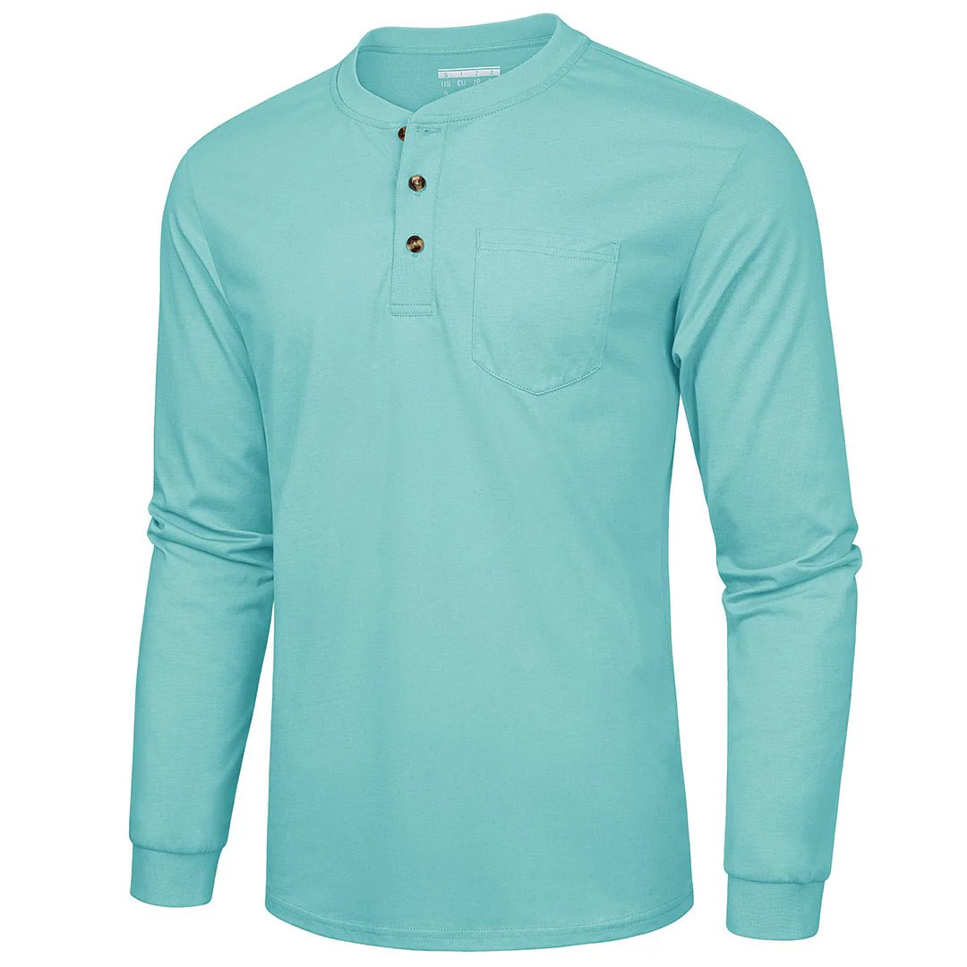 Men's Cotton Henley Moisture Wicking Casual Shirts Long Sleeve
