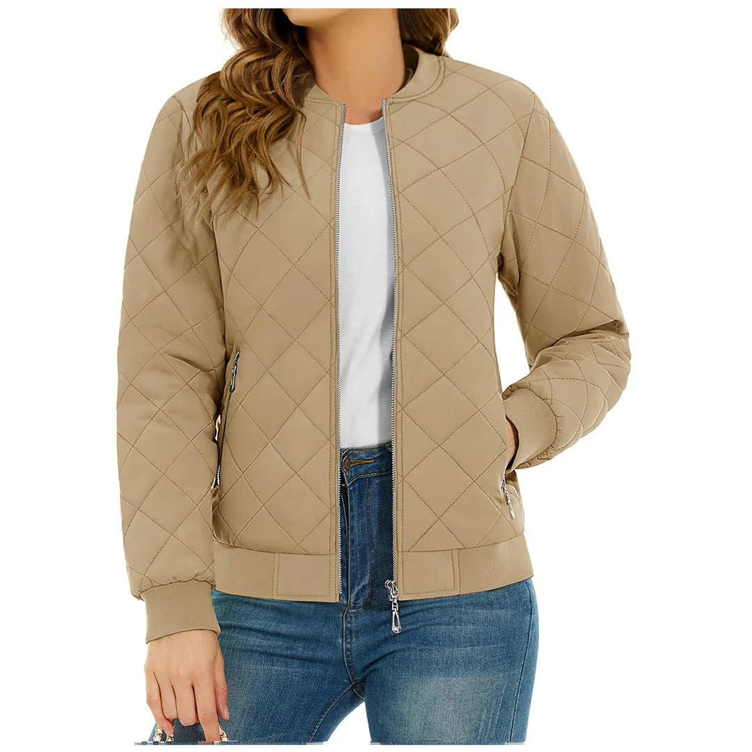 Women's Diamond Quilted Jackets Lightweight Casual Bomber Jacket