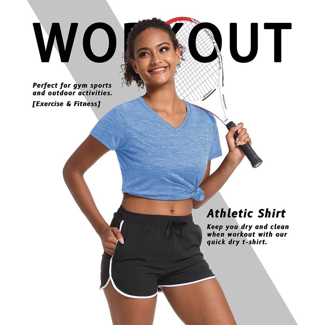 Women's Quick Dry Athletic V-Neck Yoga Gym T-shirts