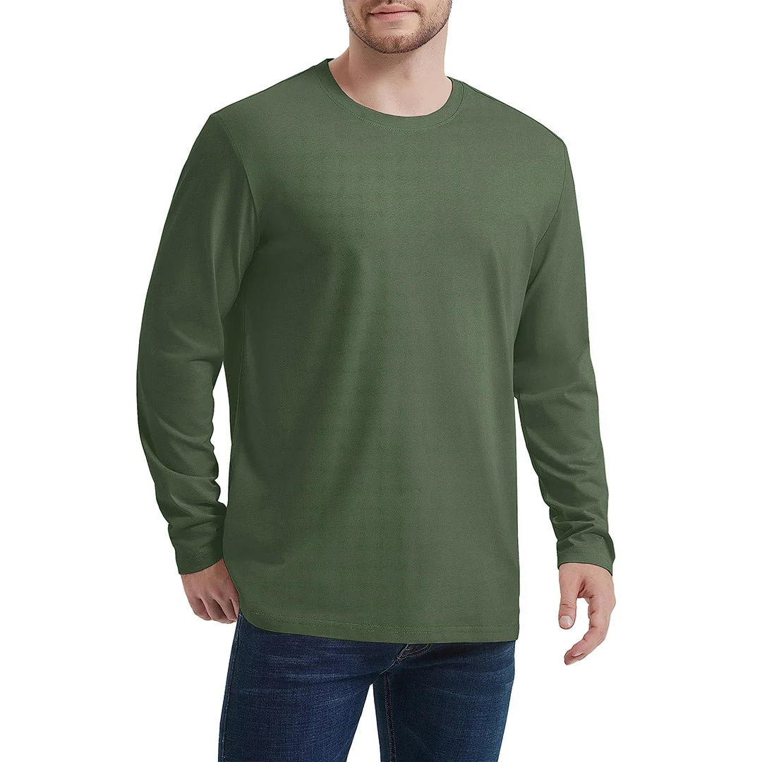 Men's Cotton Solid Color Classic Casual Long Sleeve T-shirt