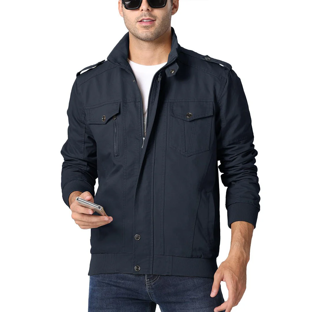 Men's Lightweight Casual Cotton Military Cargo Jacket