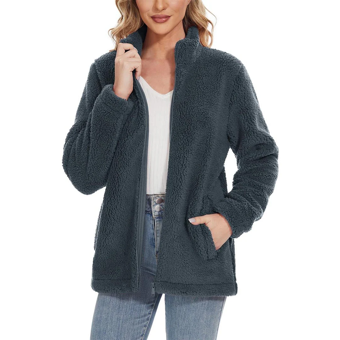 Women's Sherpa Fleece Full Zip Fuzzy Jackets