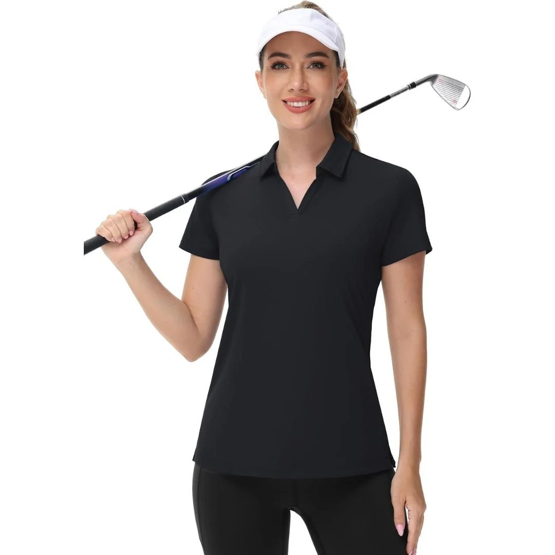 Womens V Neck Quick Dry UPF 50+ Golf Polo Shirt
