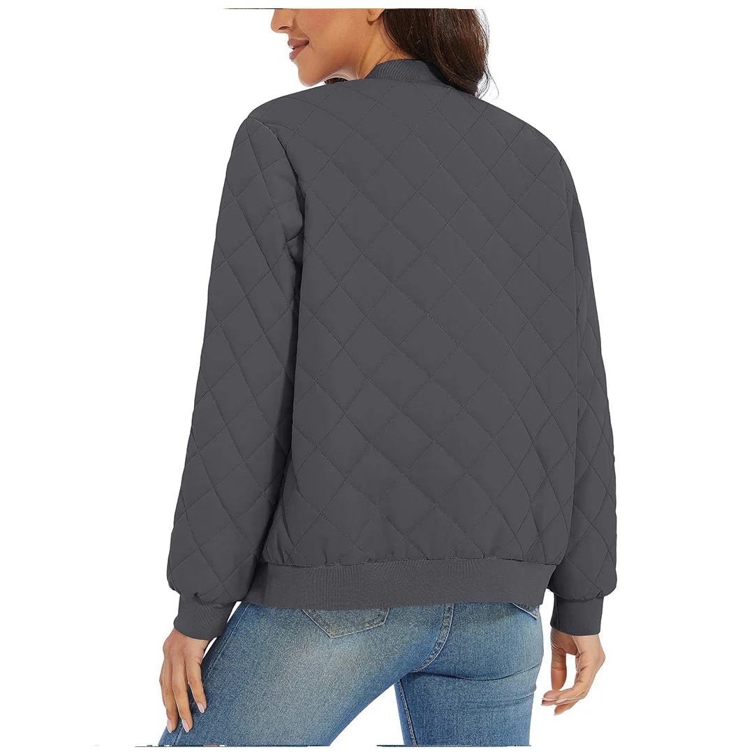Women's Diamond Quilted Jackets Lightweight Casual Bomber Jacket