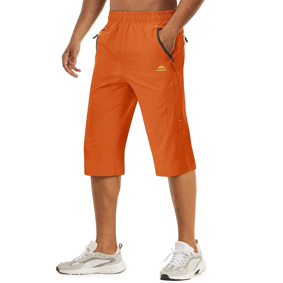 Men's Quick Dry 3/4 Capri Zipper Pockets Long Shorts