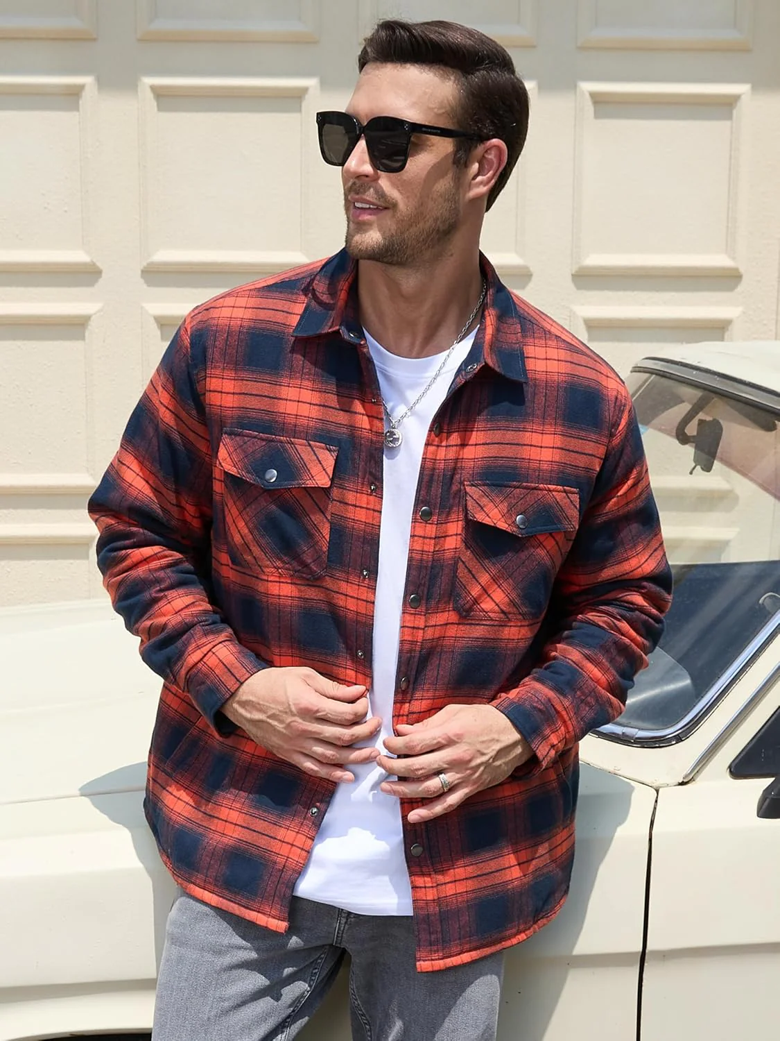 Men's Flannel Shirt Long Sleeve Button Down Jacket