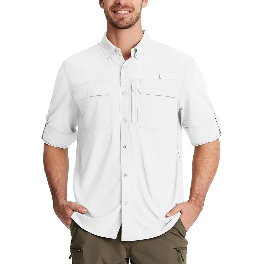 Men's Fishing Shirts UPF50+ Sun Protection Shirts with Zipper Pockets