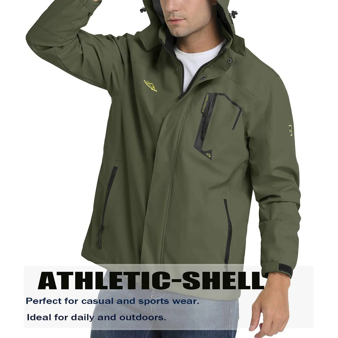 Men's Lightweight Waterproof Windproof Outdoor Hiking Jacket with Zipped Pockets