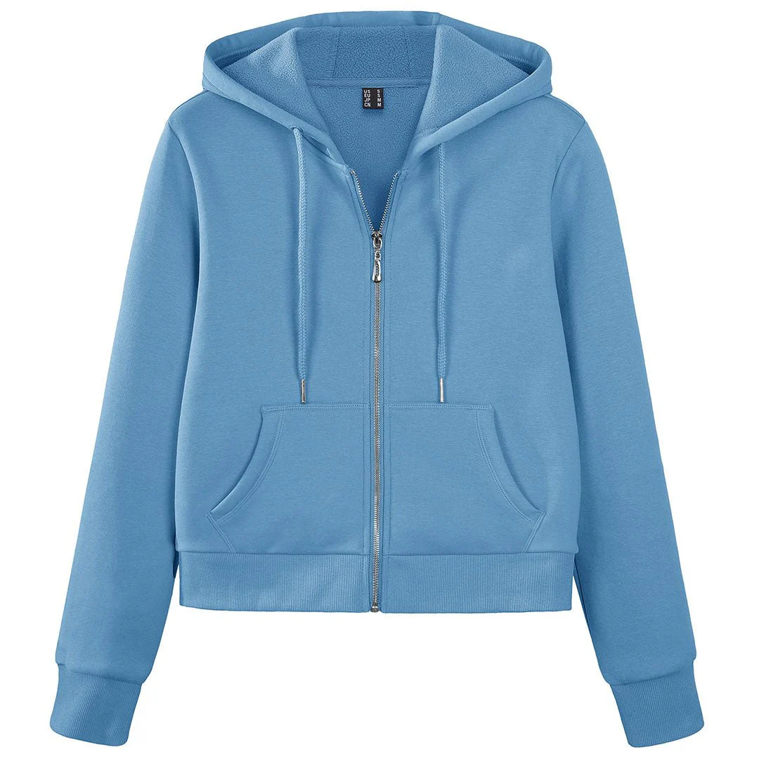 Women's Fleece Lined Full Zip Crop Tops Hoodies