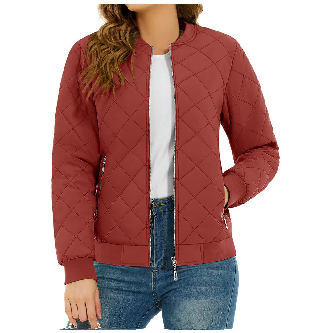 Women's Diamond Quilted Jackets Lightweight Casual Bomber Jacket
