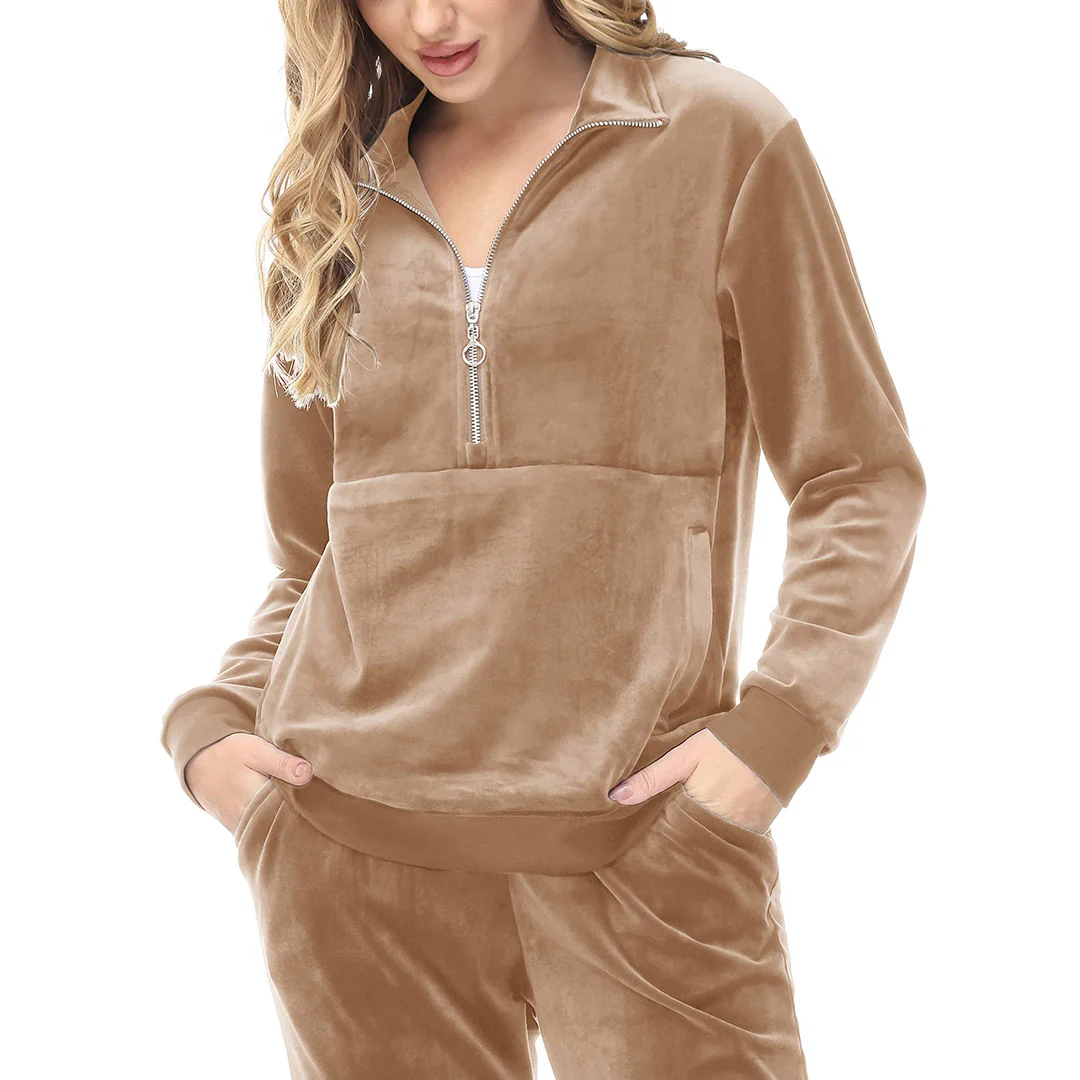 Women's Half Zip Velour Pullovers