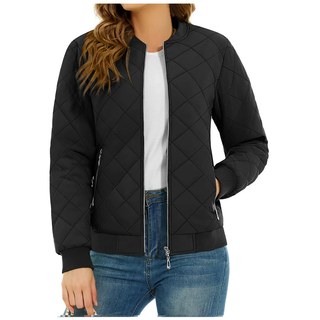Women's Diamond Quilted Jackets Lightweight Casual Bomber Jacket