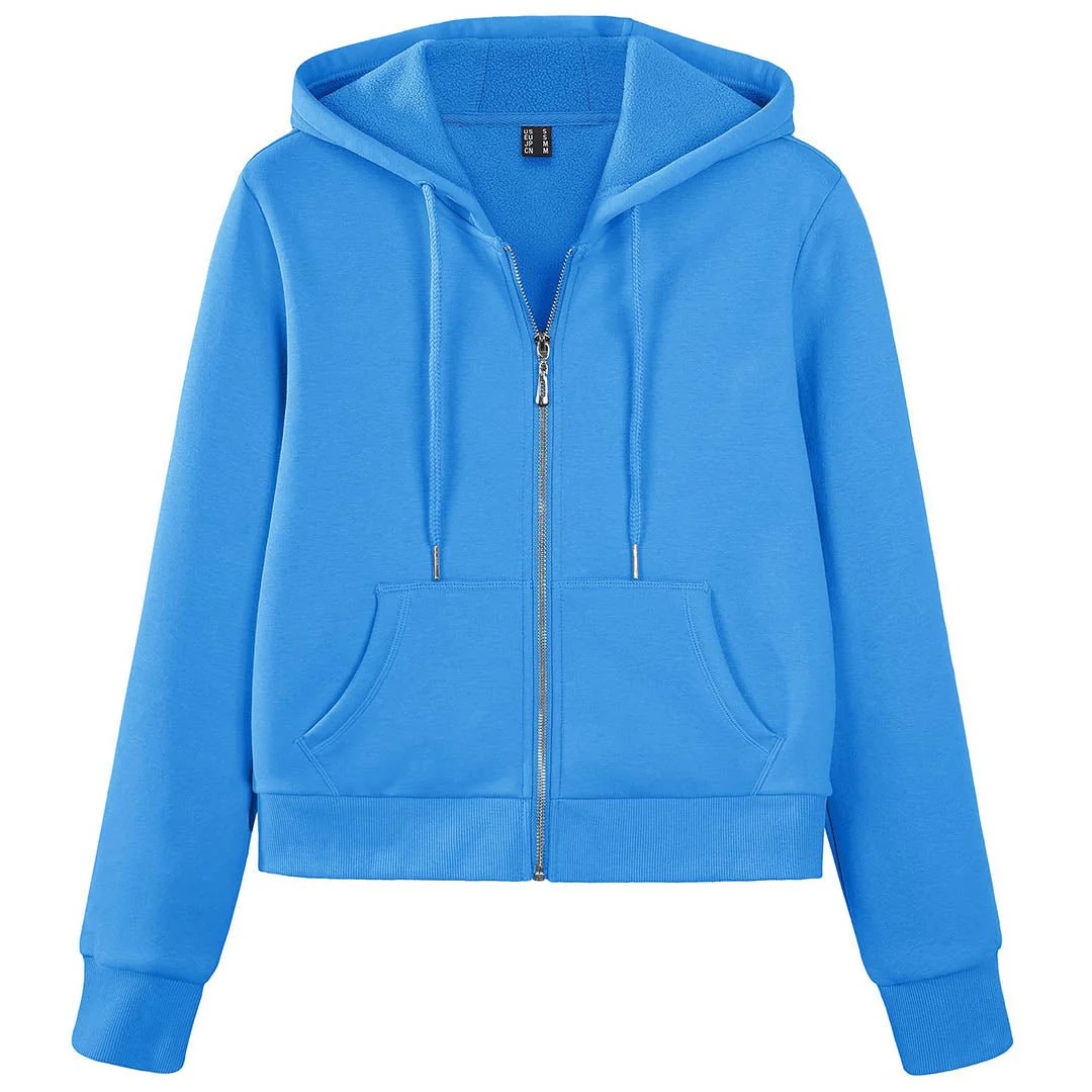 Women's Fleece Lined Full Zip Crop Tops Hoodies