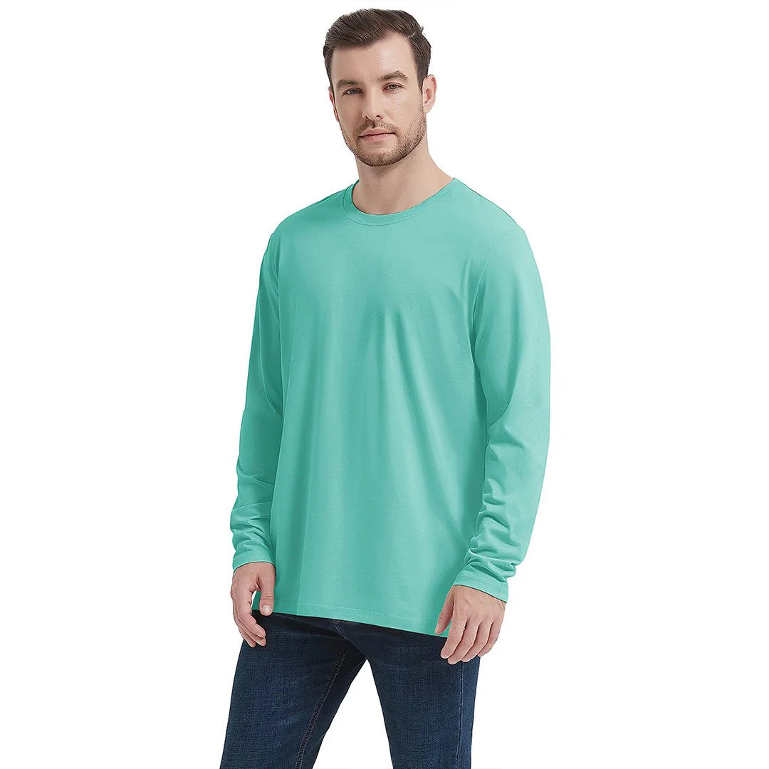 Men's Cotton Solid Color Classic Casual Long Sleeve T-shirt