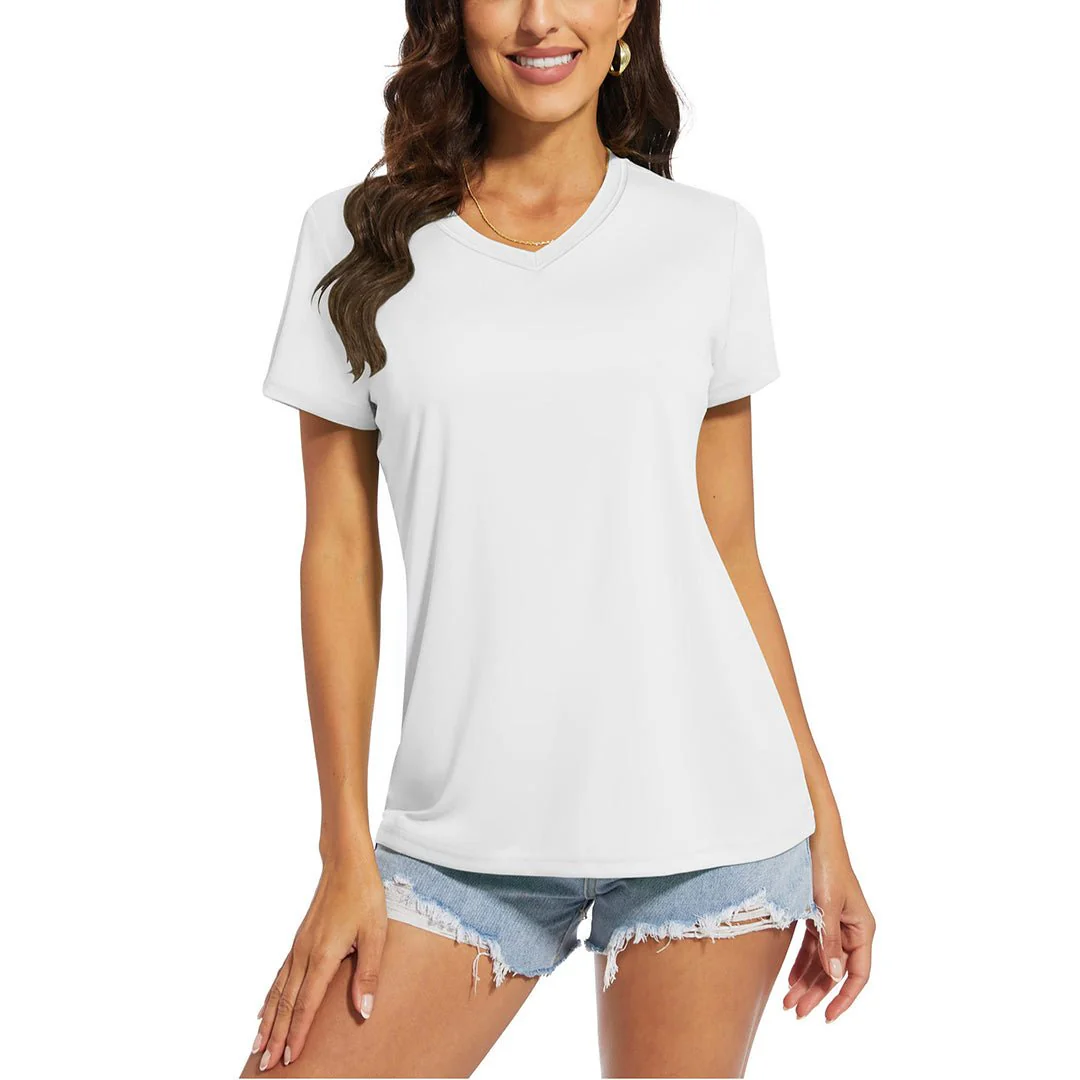 Women's UPF 50+ Sun Protection V-Neck Quick Dry Short Sleeve T-shirts