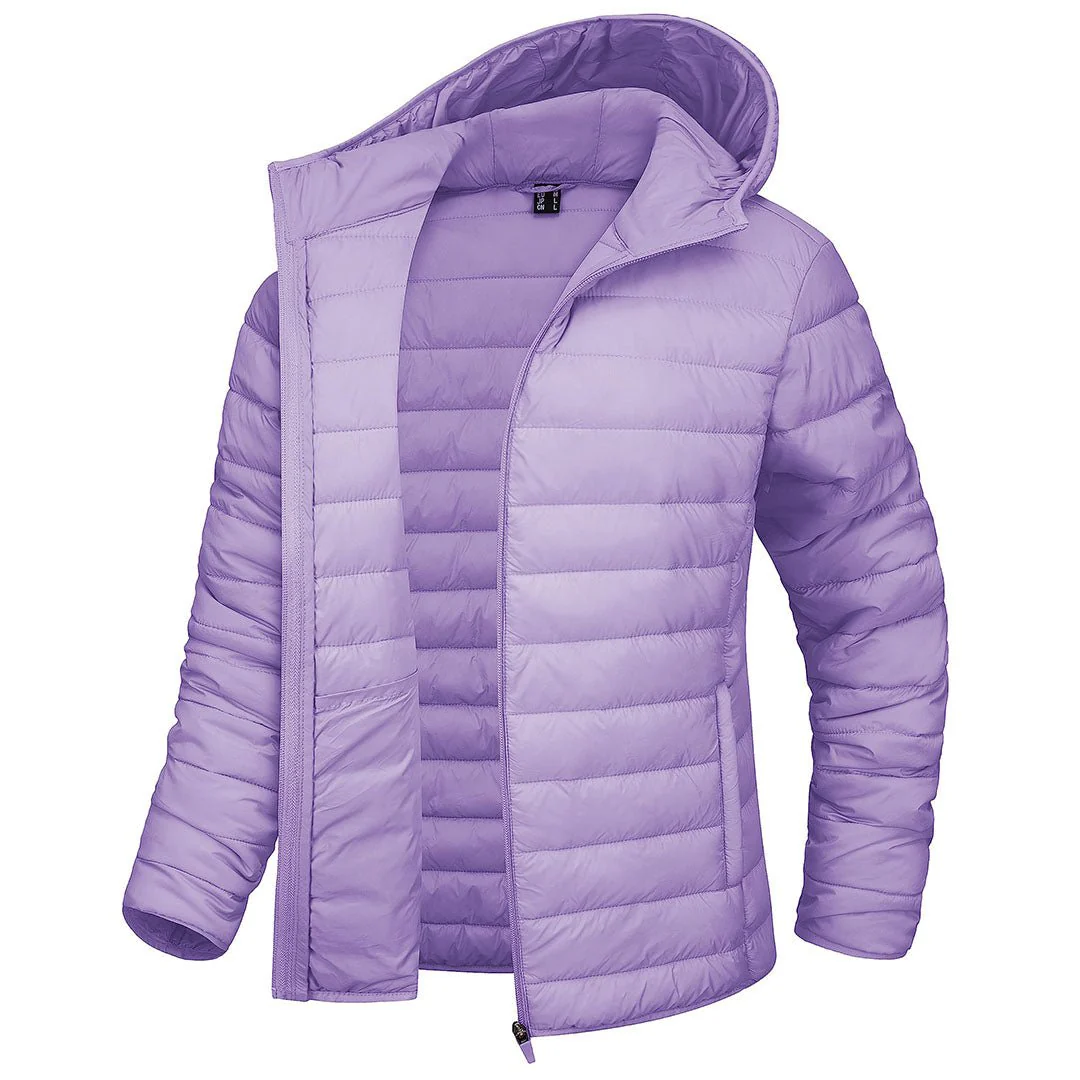 Women's Lightweight Puffer Full-zip Water-Resistant Winter Coat with Hood