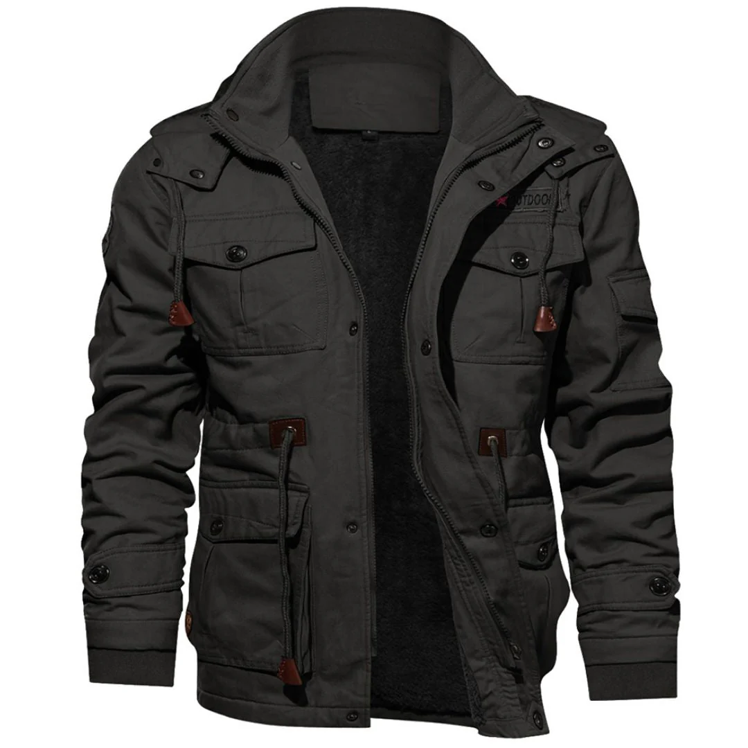 Men's Winter Cotton Fleece Lined Coats Warm Cargo Jackets with Hooded