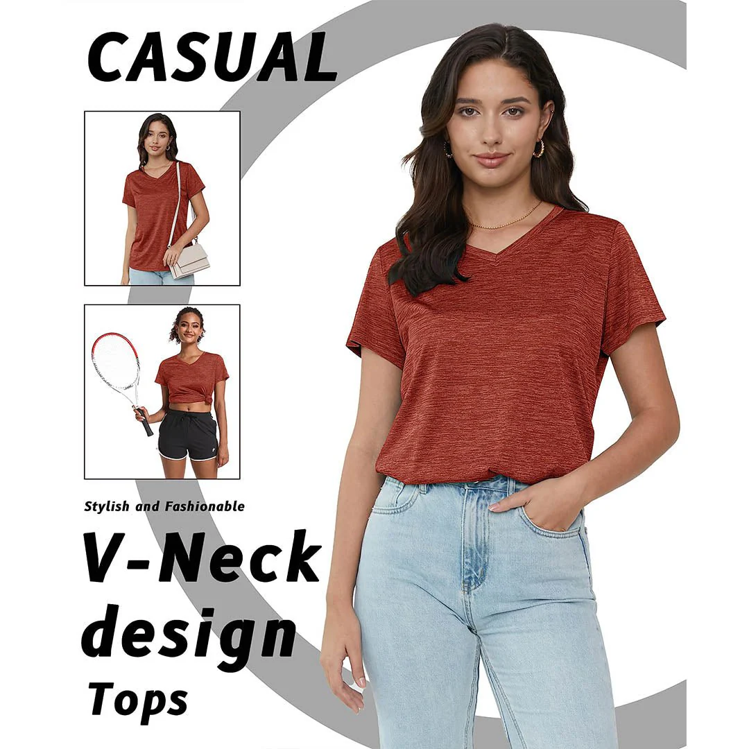 Women's Quick Dry Athletic V-Neck Yoga Gym T-shirts
