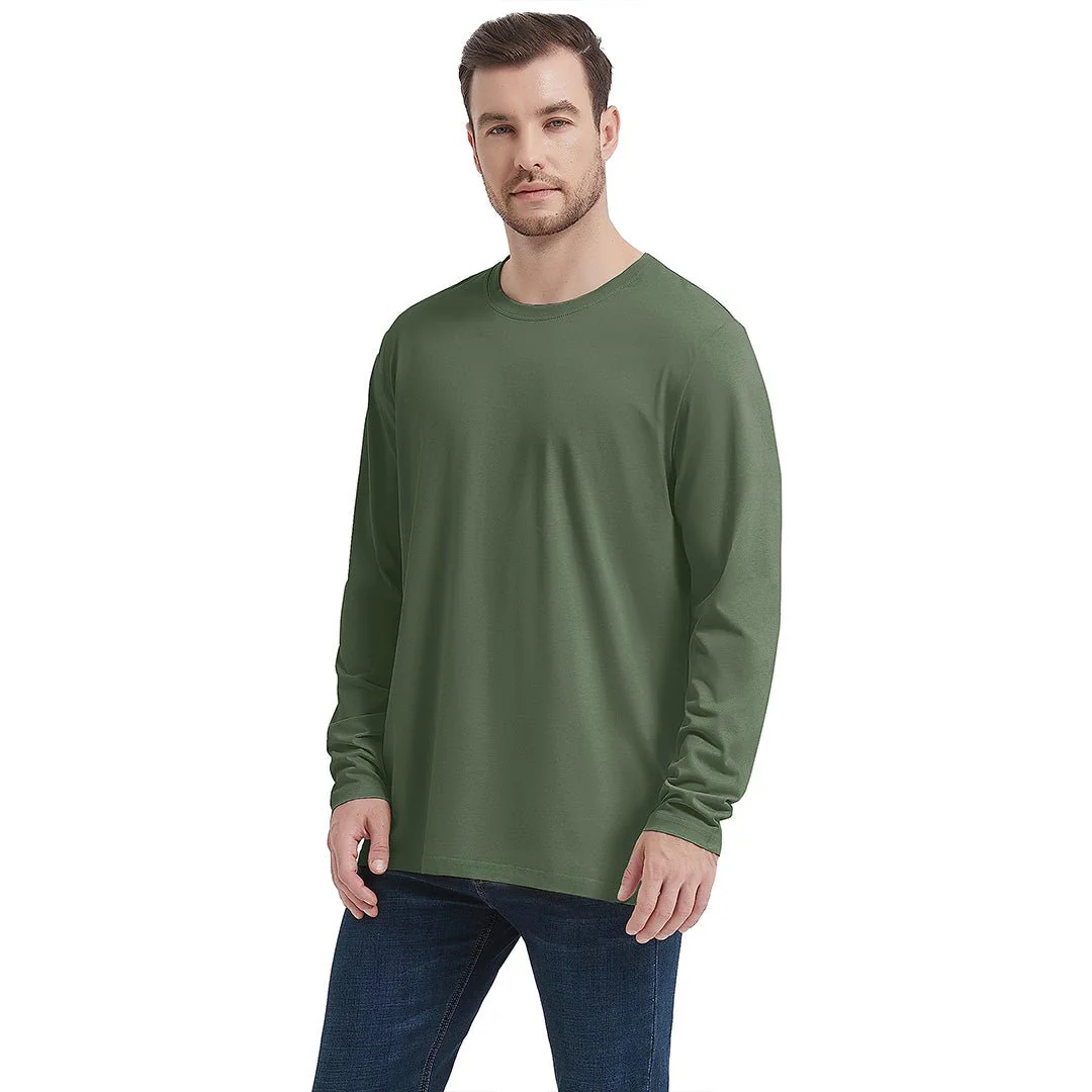 Men's Cotton Solid Color Classic Casual Long Sleeve T-shirt