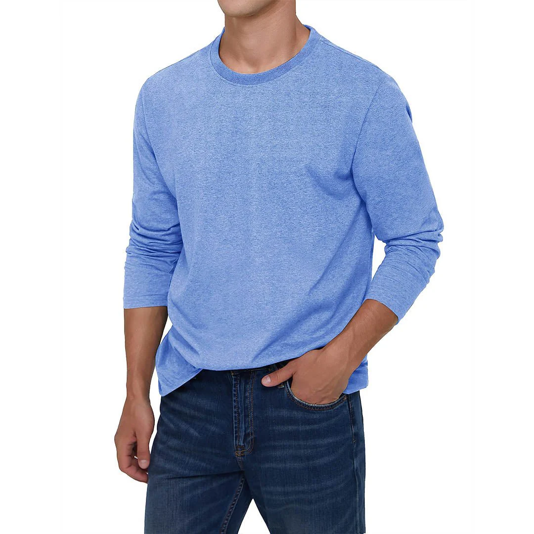Men's Cotton Solid Color Classic Casual Long Sleeve T-shirt