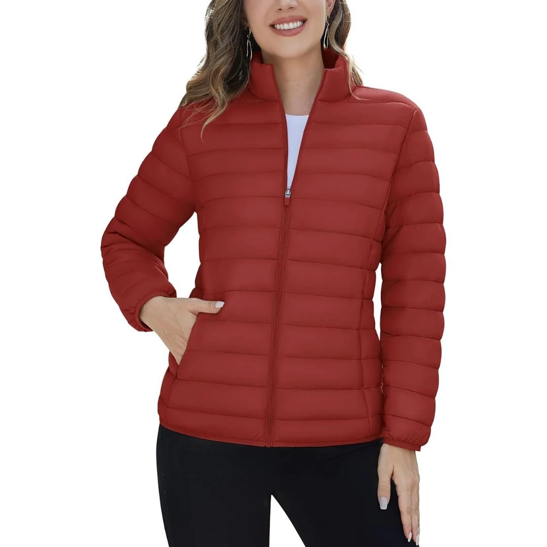 Womens Puffer Jacket Quilted Lightweight Coat Warm Winter with 4 Pockets