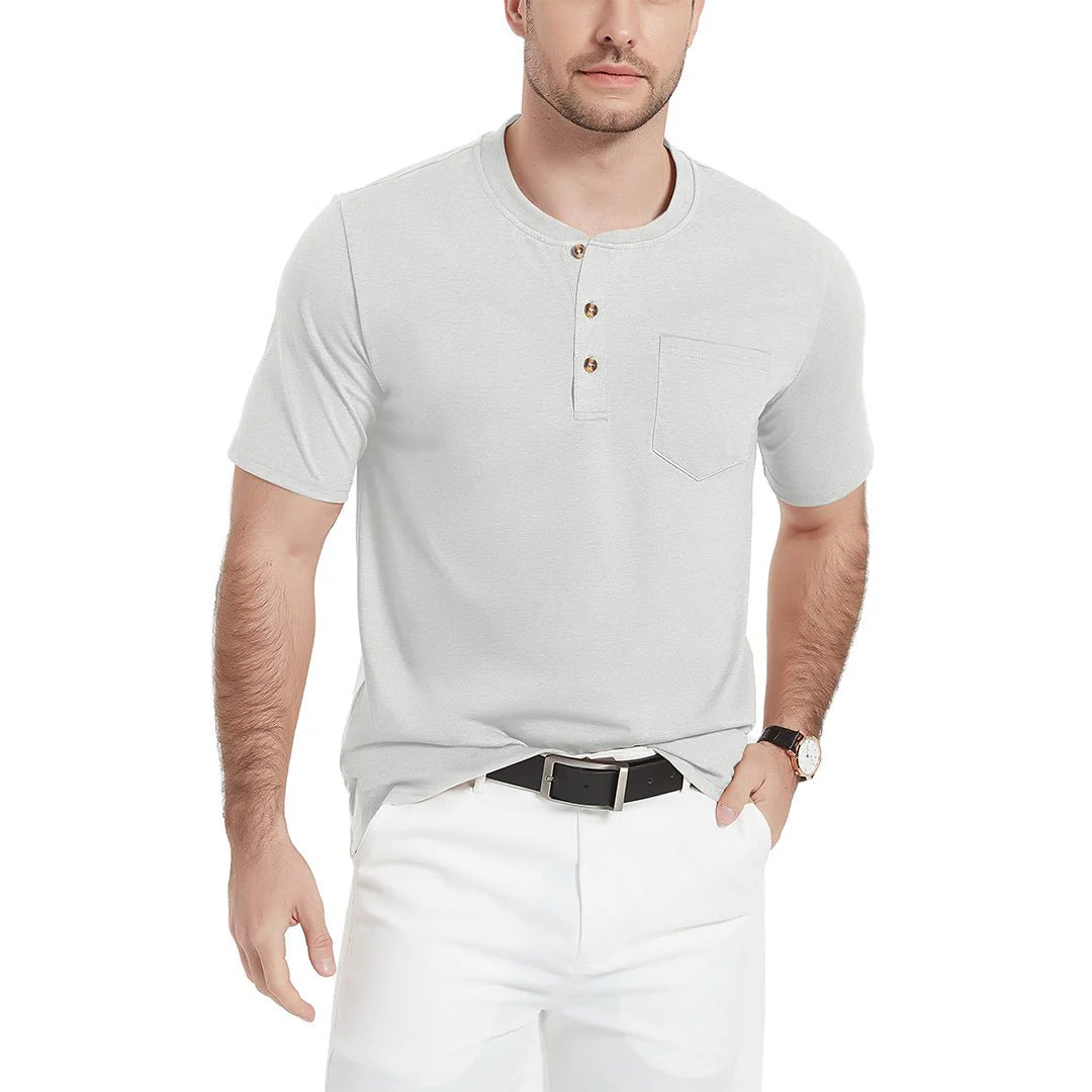 Men's Cotton Casual Henley T-Shirt with Pocket