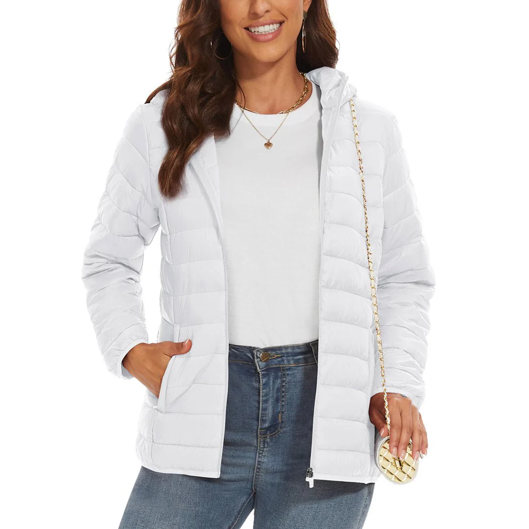 Women's Lightweight Puffer Full-zip Water-Resistant Winter Coat with Hood