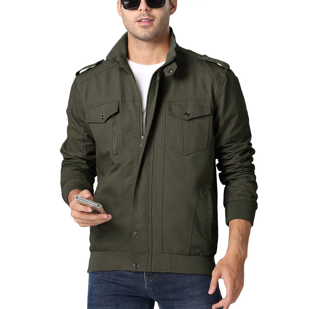 Men's Lightweight Casual Cotton Military Cargo Jacket