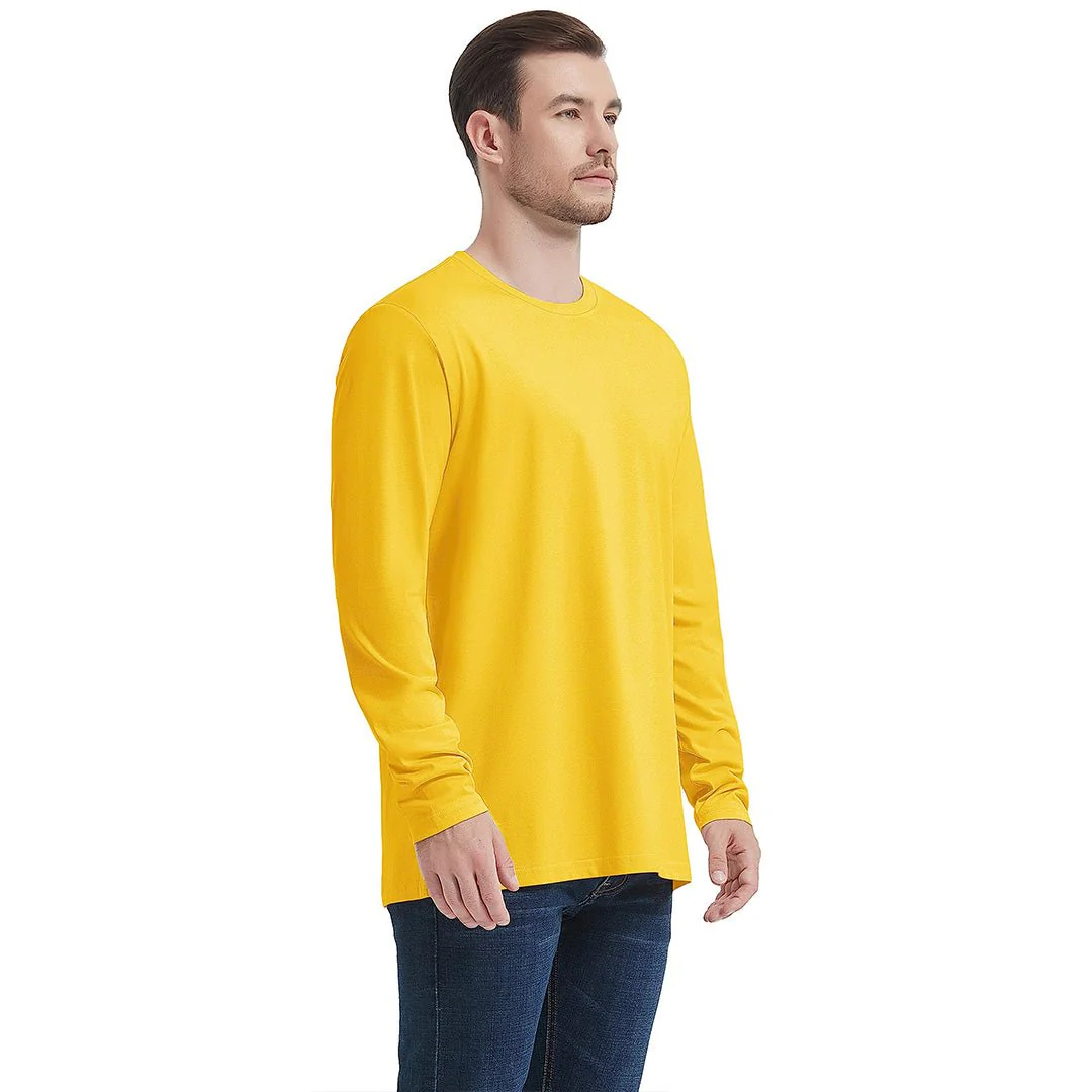 Men's Cotton Solid Color Classic Casual Long Sleeve T-shirt