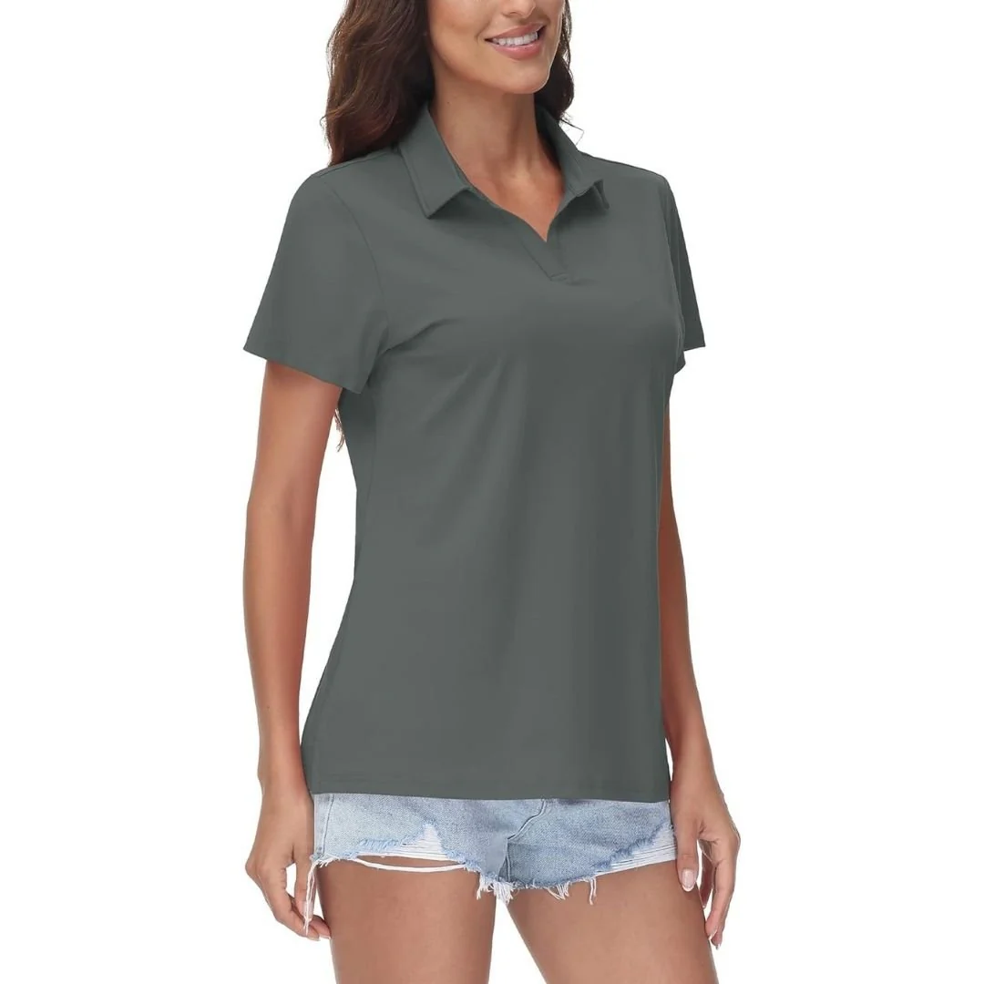 Womens V Neck Quick Dry UPF 50+ Golf Polo Shirt
