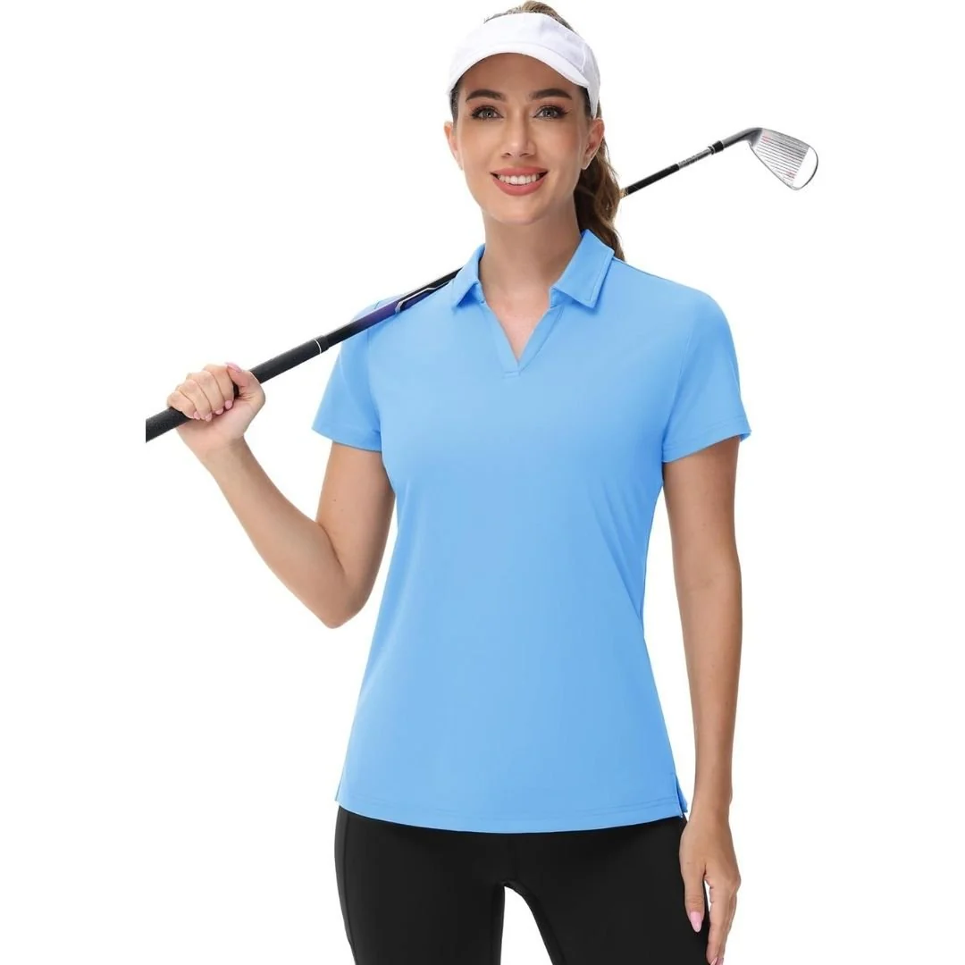 Womens V Neck Quick Dry UPF 50+ Golf Polo Shirt