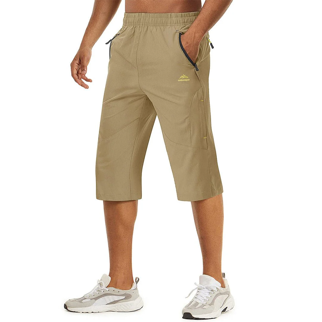 Men's Quick Dry 3/4 Capri Zipper Pockets Long Shorts