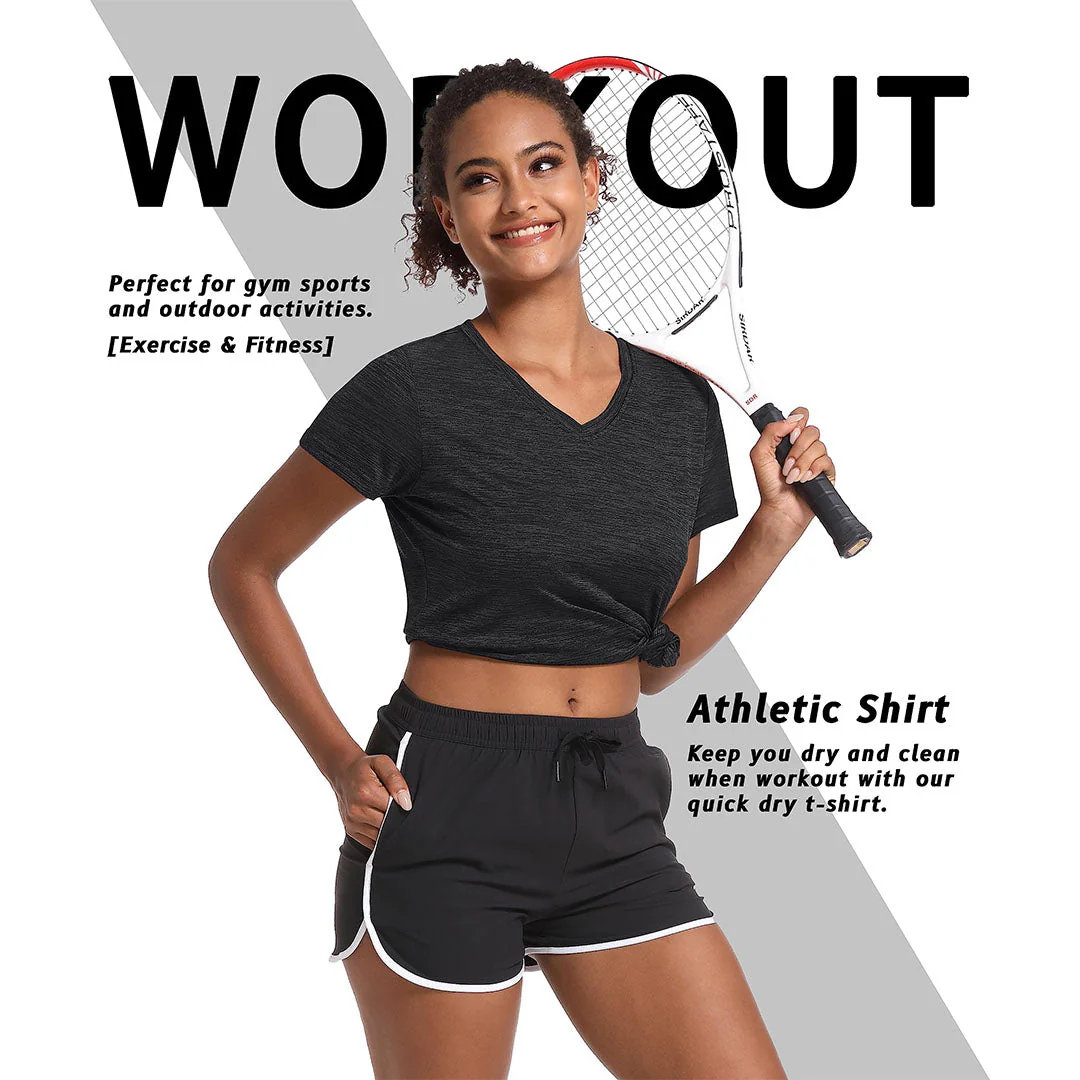 Women's Quick Dry Athletic V-Neck Yoga Gym T-shirts