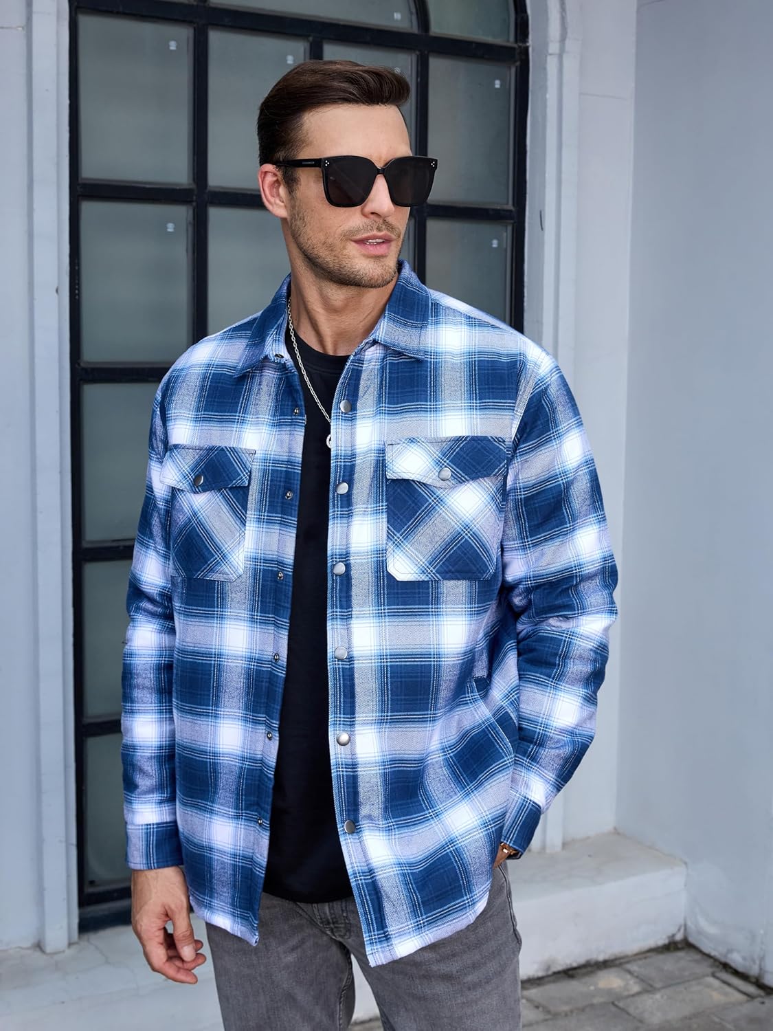 Men's Flannel Shirt Long Sleeve Button Down Jacket