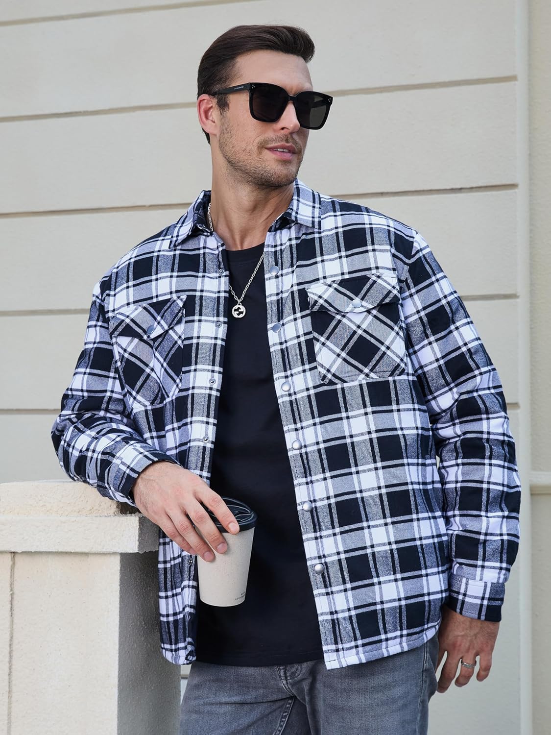 Men's Flannel Shirt Long Sleeve Button Down Jacket