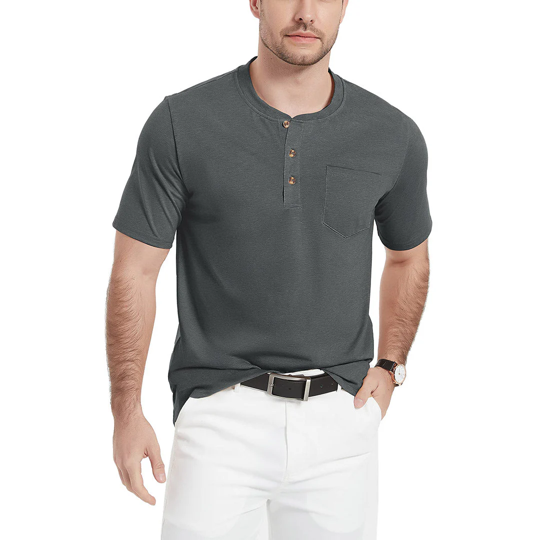 Men's Cotton Casual Henley T-Shirt with Pocket