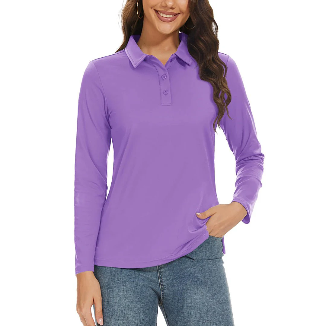 Women's Golf UPF 50+ Sun Protection 3-Button Quick Dry Long Sleeve Polo Shirts