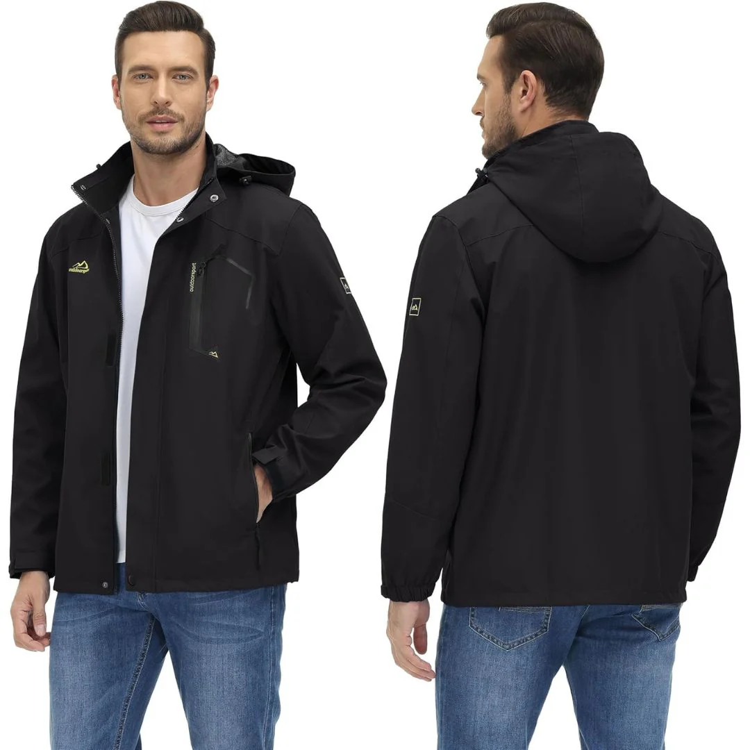 Men's Lightweight Waterproof Windproof Outdoor Hiking Jacket with Zipped Pockets