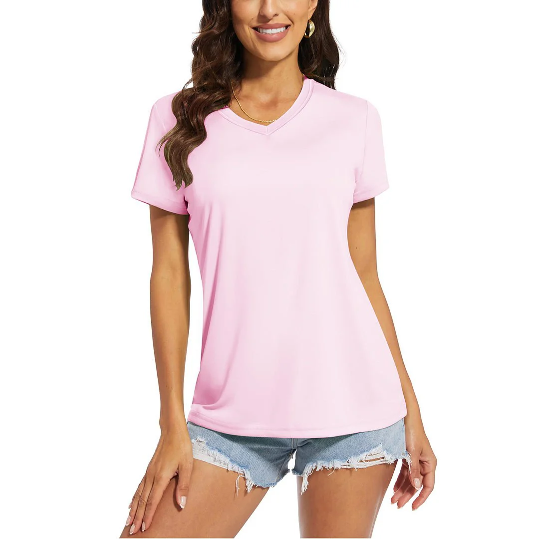 Women's UPF 50+ Sun Protection V-Neck Quick Dry Short Sleeve T-shirts