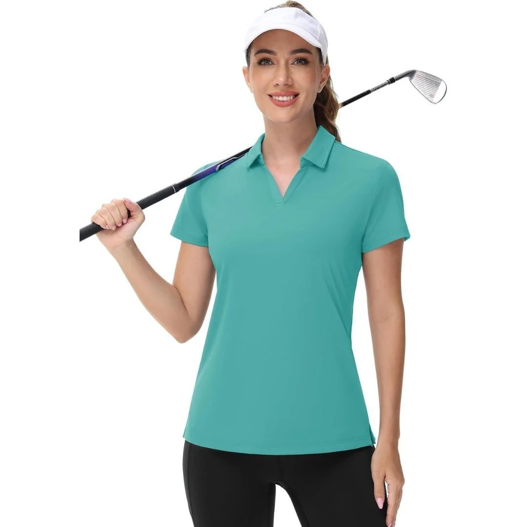 Womens V Neck Quick Dry UPF 50+ Golf Polo Shirt