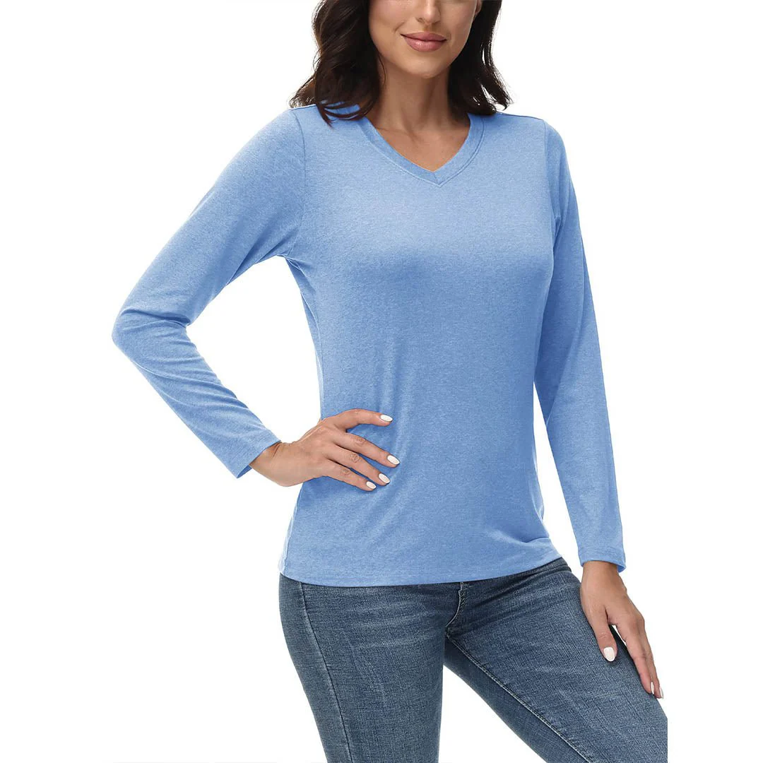 Women's V-Neck Sun Shirts UPF 50+ Long Sleeve T-Shirts