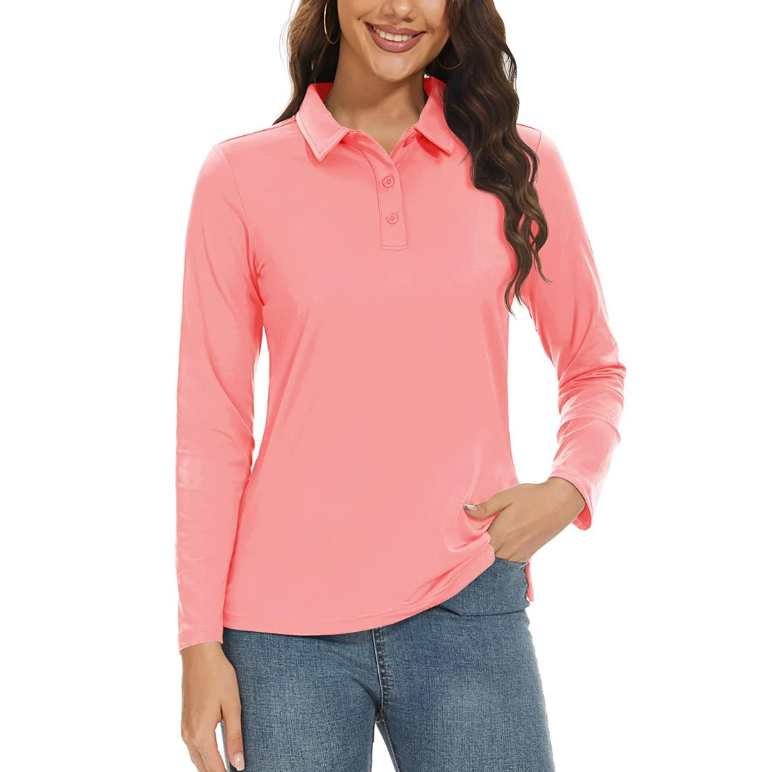 Women's Golf UPF 50+ Sun Protection 3-Button Quick Dry Long Sleeve Polo Shirts