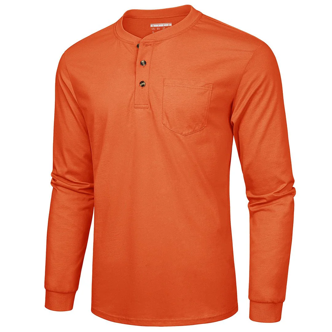 Men's Cotton Henley Moisture Wicking Casual Shirts Long Sleeve