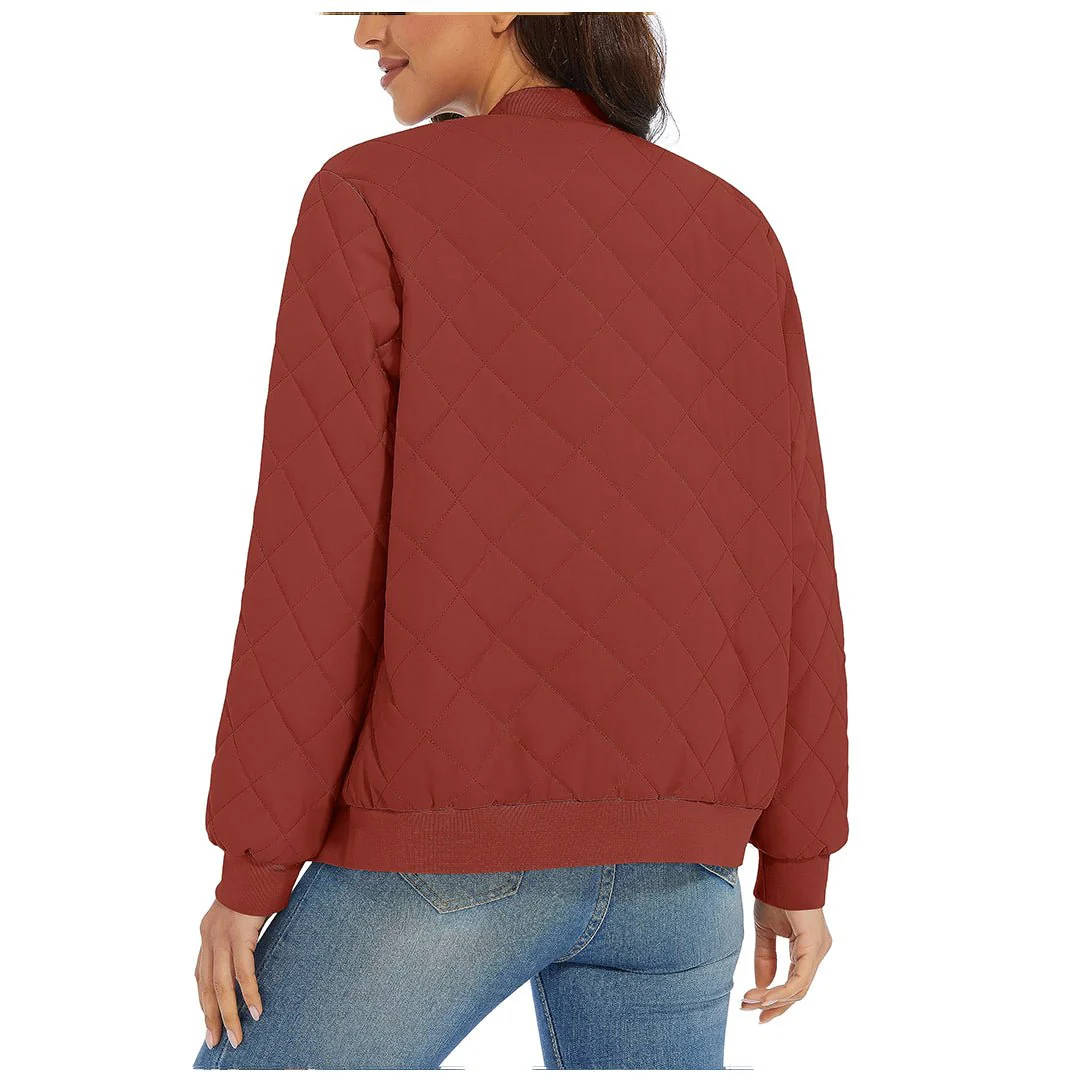 Women's Diamond Quilted Jackets Lightweight Casual Bomber Jacket