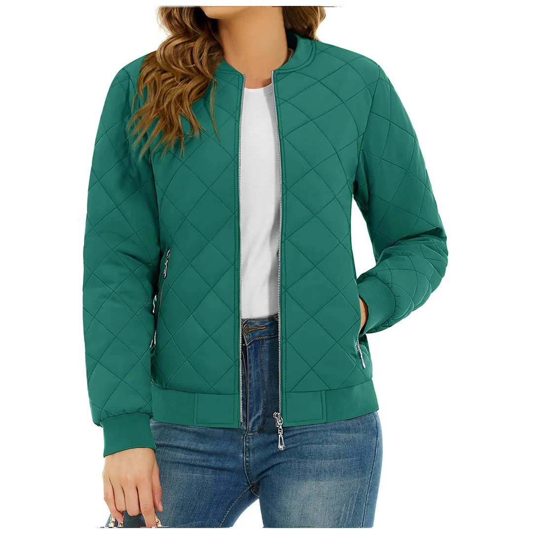 Women's Diamond Quilted Jackets Lightweight Casual Bomber Jacket