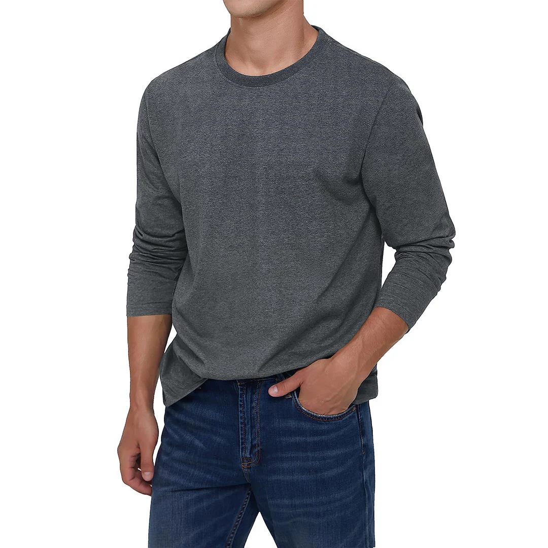 Men's Cotton Solid Color Classic Casual Long Sleeve T-shirt