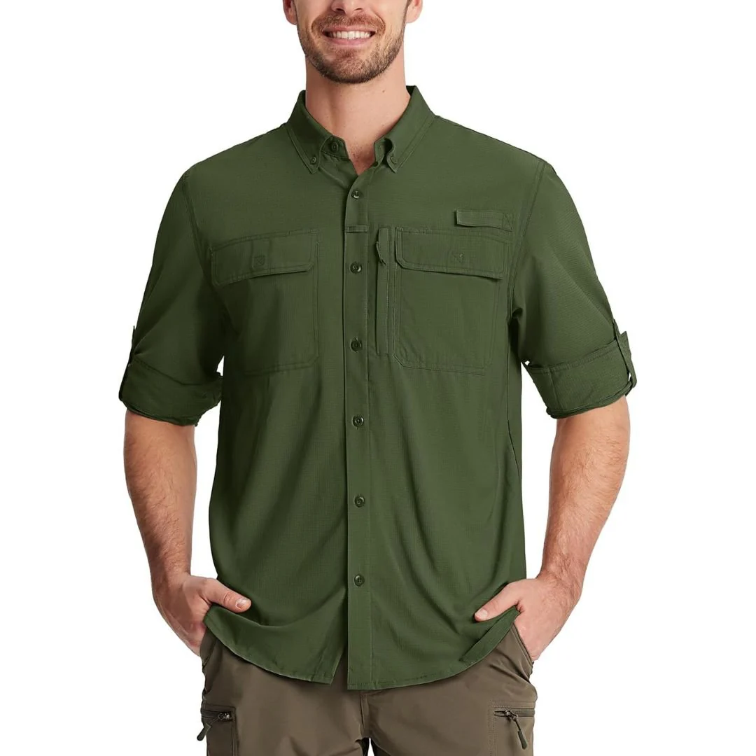 Men's Fishing Shirts UPF50+ Sun Protection Shirts with Zipper Pockets