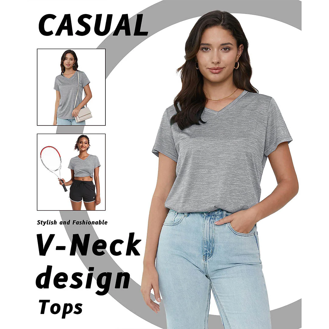 Women's Quick Dry Athletic V-Neck Yoga Gym T-shirts