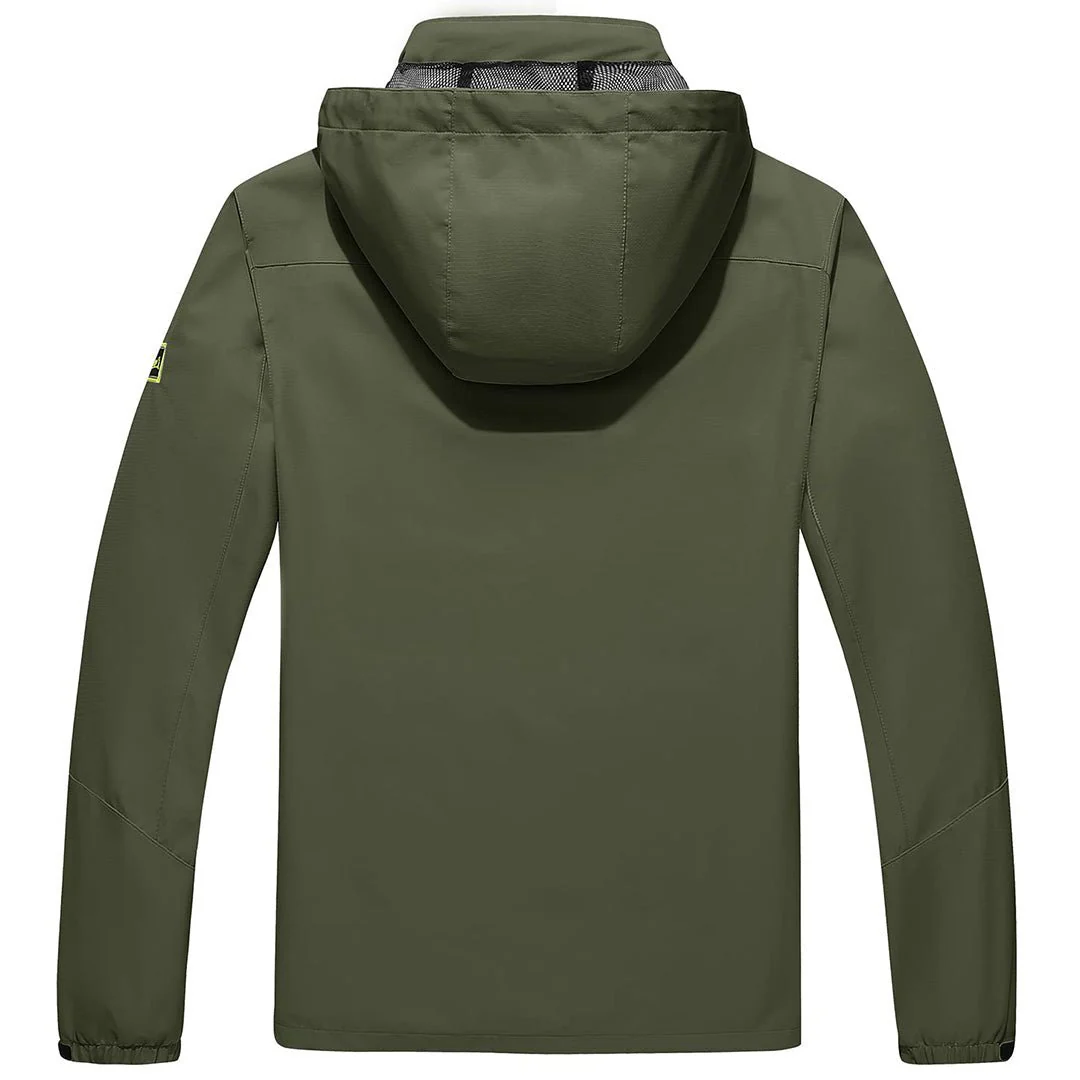 Men's Lightweight Waterproof Windproof Outdoor Hiking Jacket with Zipped Pockets
