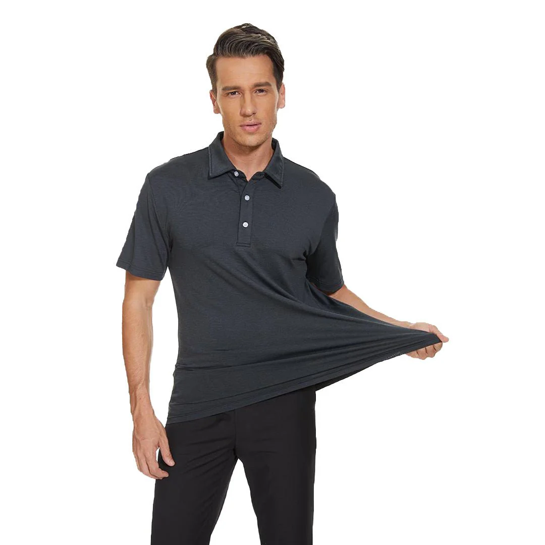 Men's Golf 3 Buttons Spread Collar Solid Quick Dry Polo Shirt